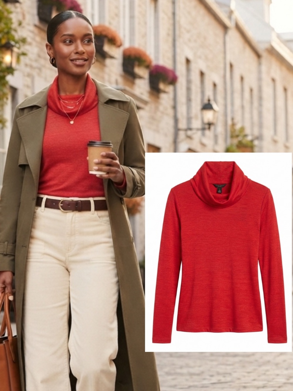 NWT Banana Republic Luxespun Red Cowl Neck Long Sleeve Knit Top Size S